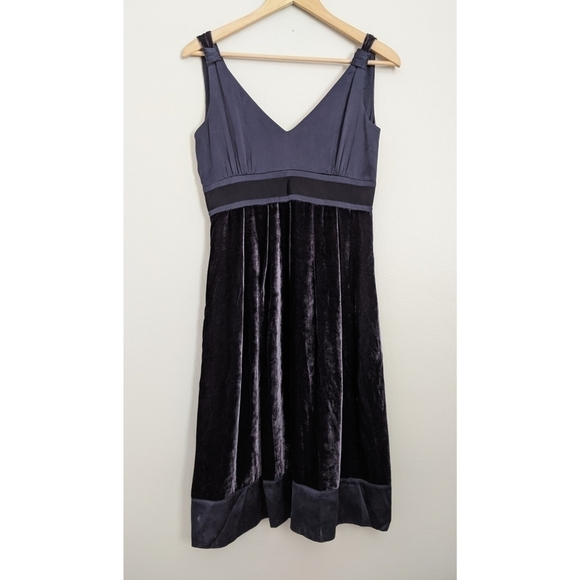Jigsaw Blue Velvet Silk Empire Waist Dress Size 6 - Picture 1 of 8